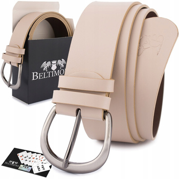 Skórzany Pasek Damski Do Spodni Sukienki Cielisty Skóra Nat 4 Cm Beltimore D88 : Kolory - Ecru, Kremowy, Rozmiar Pasków - R.105-120 Cm