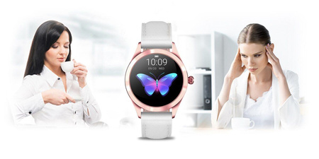 SMARTWATCH DAMSKI BIAŁY PASEK SKÓRZANY TARCZE KROKI POWIADOMIENIA G.Rossi SW017-5