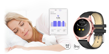 SMARTWATCH DAMSKI CZARNY PASEK SKÓRZANY KROKI POWIADOMIENIA TARCZE G.Rossi SW017-6