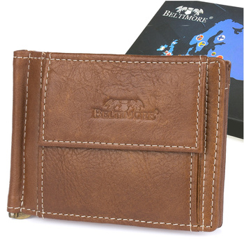 Portfel Męski Skórzany Mały Brązowy Z Wsuwką Na Banknoty Rfid Beltimore L47 : Kolory - Brązowy, Beżowy