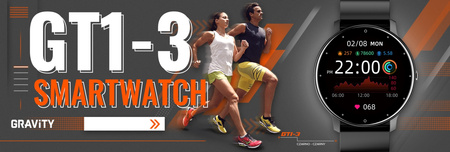 Smartwatch męski Czarny pasek gumowy sportowy Puls Kroki Gravity GT1-3 