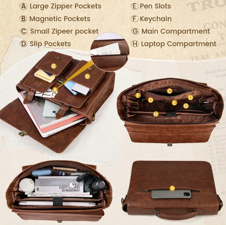 TORBA MĘSKA SKÓRZANA NA LAPTOPA DOKUMENTY BRĄZOWA AKTÓWKA EKO DO PRACY H03