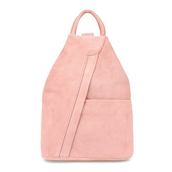 Pudrowo-Różowa Vera Pelle Włoski Plecak Skórzany Damski Mały T53 : Kolory - Różowy