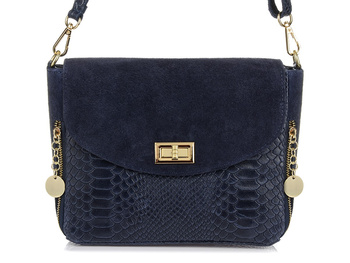 Włoska Torebka Skórzana Listonoszka Skóra Węża Granatowa T96 : Kolory - Granatowy