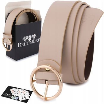 Skórzany Pasek Damski Do Spodni Sukienki Cielista Skóra Nat. 3,5 Cm Beltimore B84 : Kolory - Ecru, Kremowy, Rozmiar Pasków - R.80-95 Cm