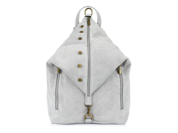 Jasnoszary Włoski Stylowy Plecak Damski Skórzany Zamsz A4 W14 : Kolory - Szary, Srebrny