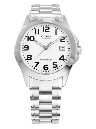 Zegarek Męski Casio MTP-1259PD-7BEG Srebrna bransoleta Biała tarcza