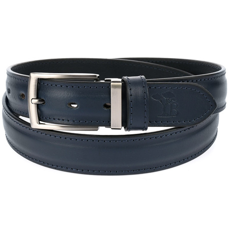 Pasek Męski Skórzany Pudełko Granatowy Metal Klamra Beltimore A60 : Kolory - Granatowy, Rozmiar Pasków - R.115-130 Cm