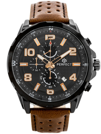 ZEGAREK MĘSKI PERFECT CH05L - CHRONOGRAF Brązowy pasek skórzany + BOX