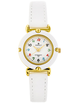 ZEGAREK DZIECIĘCY PERFECT LP152-01 - KOMUNIJNY - biały pasek skórzany