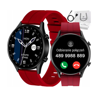 SMARTWATCH MĘSKI CZERWONY PASEK SPORTOWY KROKI PULS ROZMOWY G. Rossi SW019-3