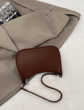 CIEMNO BRĄZOWA TOREBKA DAMSKA NA RAMIĘ SKÓRZANA EKO MAŁA ZAMEK DO PRACY D12