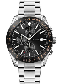 Zegarek Męski Giewont PrimeChrono GW8620-1 Chronograf Srebrna bransoleta czarna tarcza