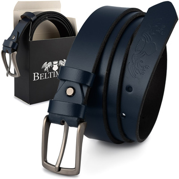 Beltimore Skórzany Pasek Męski Granatowy Wąski E12 : Kolory - Granatowy, Rozmiar Pasków - R.150-165 Cm