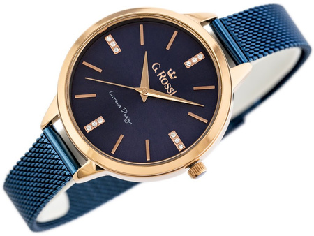 ZEGAREK DAMSKI G. ROSSI - 10296B3-6F3 Granatowa bransoleta  + BOX