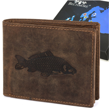 Portfel Skórzany Męski Brązowy Nubuk Poziomy Skóra Ryba Rfid Beltimore R95 : Kolory - Brązowy, Beżowy