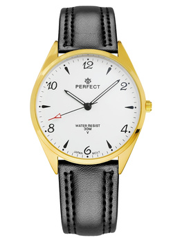 Zegarek Damski PERFECT C530-6 Czarny pasek skórzany Biała tarcza