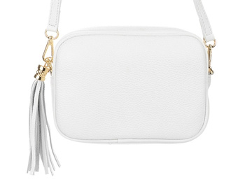 Biała Mała Damska Listonoszka Z Frędzlem Przewieszka Z Włoskiej Naturalnej Skóry Licowej P14 : Kolory - Biały