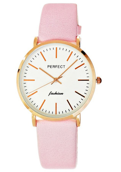 Zegarek Damski PERFECT E345-3 Różowy pasek skórzany Glamour Fashion