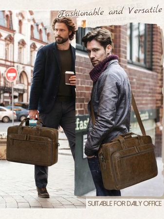 TORBA MĘSKA NA LAPTOPA 15,6" SKÓRZANA BRĄZOWA NA RAMIĘ DOKUMENTY EKO Z03