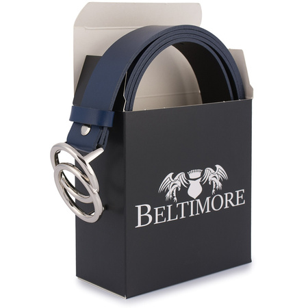 Skórzany Pasek Damski Do Spodni Sukienki Koła Klasyczny Granatowy Beltimore B04 : Kolory - Granatowy, Rozmiar Pasków - R.90-105 Cm