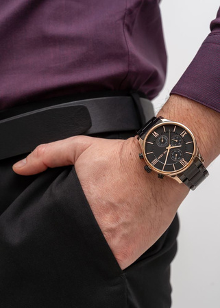 ZEGAREK MĘSKI PAUL LORENS - PL11652B6-1A4 Czarna bransoleta + BOX