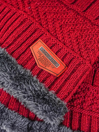 MĘSKA CZAPKA ZIMOWA KOMIN RĘKAWICZKI KOMPLET 3W1 CZERWONY PREZENT DLA NIEGO