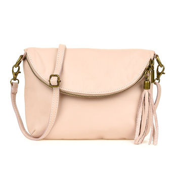 Pudrowy Róż Torebka Damska Skóra Naturalna Listonoszka Klapa B75 : Kolory - Różowy