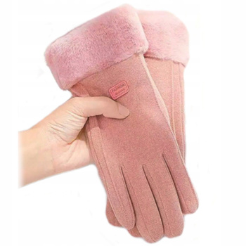 DAMSKIE RĘKAWICZKI ZIMOWE RÓŻOWE OCIEPLANE KOŻUSZEK ELEGANCKIE DLA NIEJ