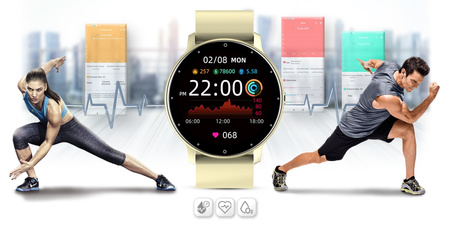 Smartwatch Damski Gravity GT1-6 Beżowy pasek SPORT KROKI PULS