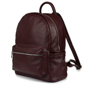 Burgundowy  Włoski Plecak Skórzany A4 Damski Miękka Skóra P16 : Kolory - Czerwony