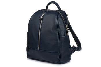 Granatowy Włoski Plecak Skórzany A4 Damski Pojemny Solidny C78 : Kolory - Granatowy