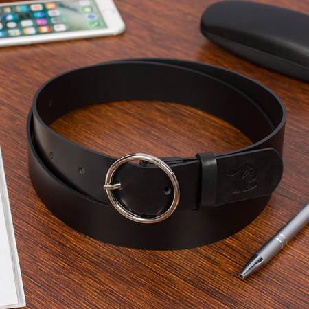 Skórzany Pasek Damski Do Spodni Sukienki Czarna Skóra Nat. 3,5 Cm Beltimore B81 : Rozmiar Pasków - R.100-115 Cm