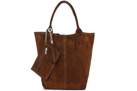 Torebka Skórzana damska Zamszowa A4 Shopperka Brązowa koniakowa Vera Pelle T49