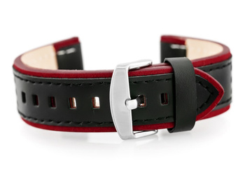 Pasek skórzany do zegarka W80 czarny/bordowy 24mm