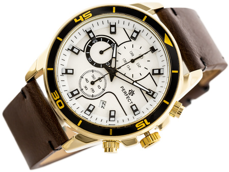 ZEGAREK MĘSKI PERFECT CH02L - CHRONOGRAF Brązowy pasek skórzany + BOX