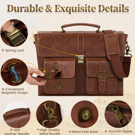 TORBA MĘSKA SKÓRZANA NA LAPTOPA DOKUMENTY BRĄZOWA AKTÓWKA EKO DO PRACY H03