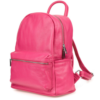 Różowy Włoski Plecak Skórzany A4 Damski Miękka Skóra Duży P16 : Kolory - Różowy