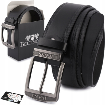 Pasek Męski Skórzany Premium Szeroki 4Cm Klasyczny Czarny Beltimore Jeans E01 : Kolory - Czarny, Rozmiar Pasków - R.110-125 Cm