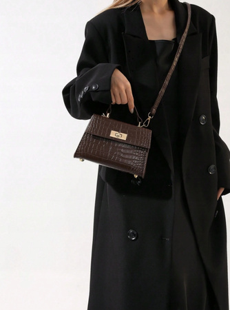 Damska torebka Listonoszka Ciemno brązowa skóra Kuferek na pasku uchwyt D11