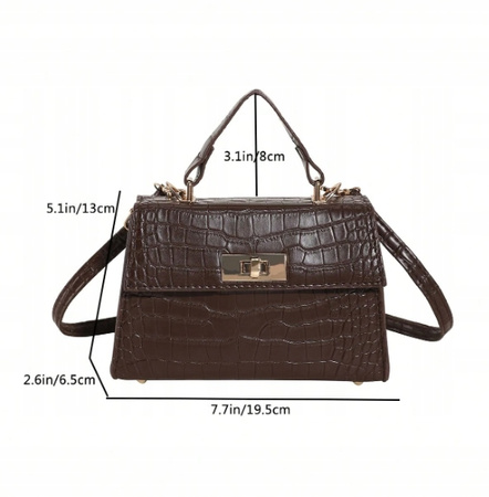 Damska torebka Listonoszka Ciemno brązowa skóra Kuferek na pasku uchwyt D11