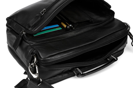 Torba męska skórzana czarna Pozioma Trzykomorowa do pracy Beltimore Q69