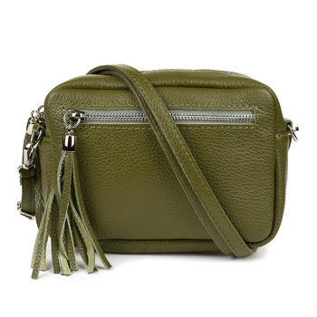 Oliwkowa Torebka Damska Listonoszka Skórzana Z Frędzlem Modna C74 : Kolory - Zielony