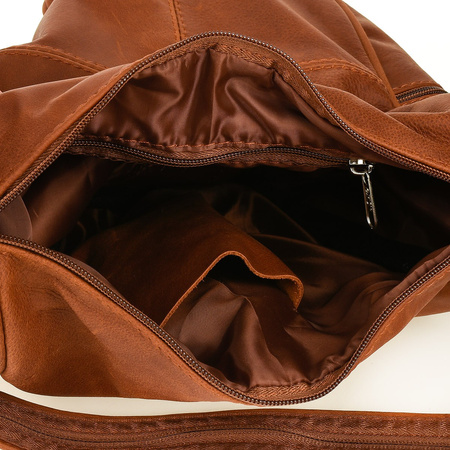 Koniakowy Plecak Damski Skórzany Torebka 2W1 Beltimore 019 : Kolory - Brązowy, Beżowy