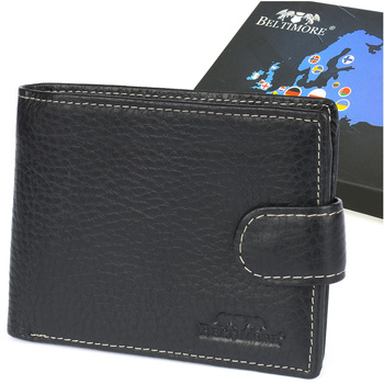 Portfel Męski Skórzany Czarny Poziomy Z Zapinką Pojemny Beltimore Rfid I46 : Kolory - Czarny