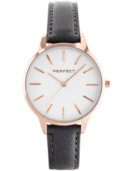 ZEGAREK DAMSKI PERFECT E374-08 Szary pasek skórzany + BOX
