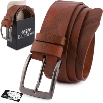 Pasek Męski Skórzany Premium Szeroki 4 Cm Klasyczny Skóra Licowa Beltimore Brązowy E35 : Kolory - Brązowy, Beżowy, Rozmiar Pasków - R.85-100 Cm