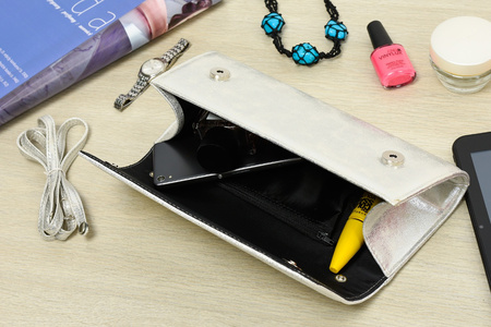 Srebrna Damska Torebka Kopertówka Wieczorowa Beltimore W20 : Kolory - Szary, Srebrny