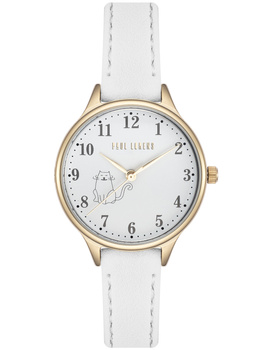 ZEGAREK DAMSKI PAUL LORENS - 12491A-3C2-2 Biały pasek skórzany Kotek KOMUNIJNY + BOX