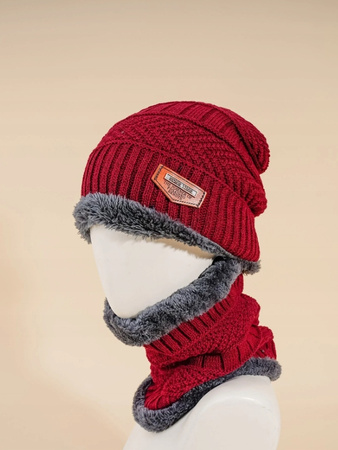 MĘSKA CZAPKA ZIMOWA KOMIN RĘKAWICZKI KOMPLET 3W1 CZERWONY PREZENT DLA NIEGO
